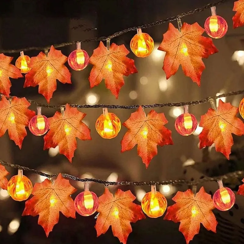1pc, 10/20LED Thanksgiving Halloween Maple Leaf Pumpkin Decorative Light, Battery Powered, Fairy String Decorative Light String