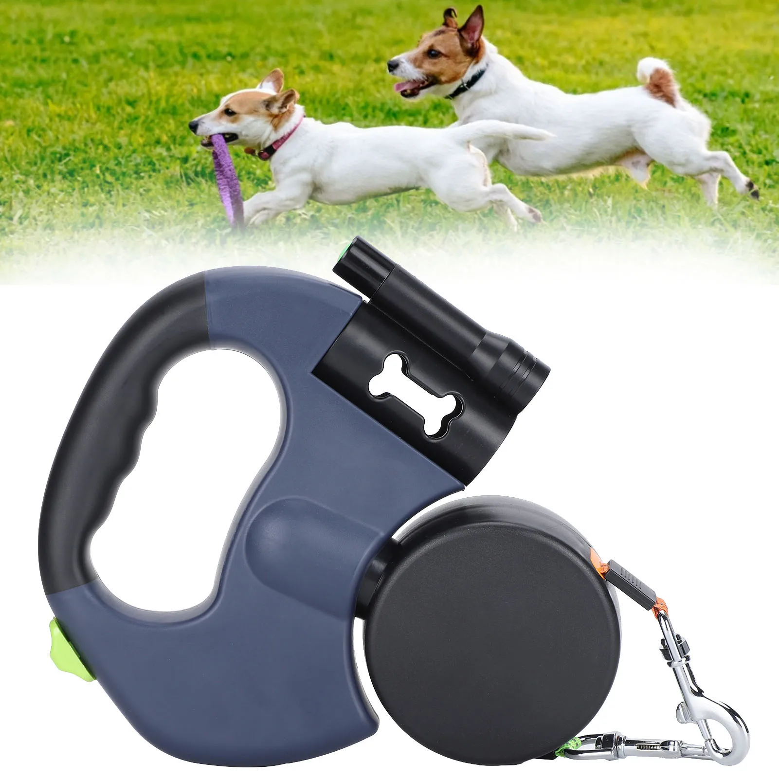 ZK40 Dual Pet Walking Leash สายจูงสุนัขแบบยืดหดได้ 360 °   หมุนด้วยไฟฉาย LED