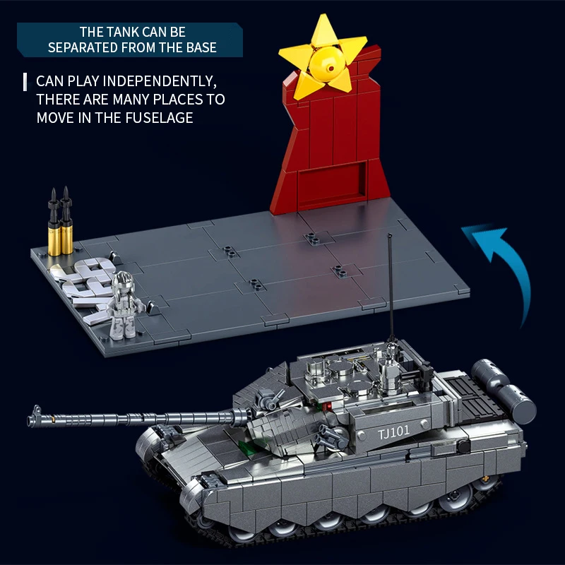 M38-B1234 Sluban ZTZ-99AS Armed Main Battle Tank Model Block Small Particle Assembly Kids Toy Car Children Adult Collection Gift