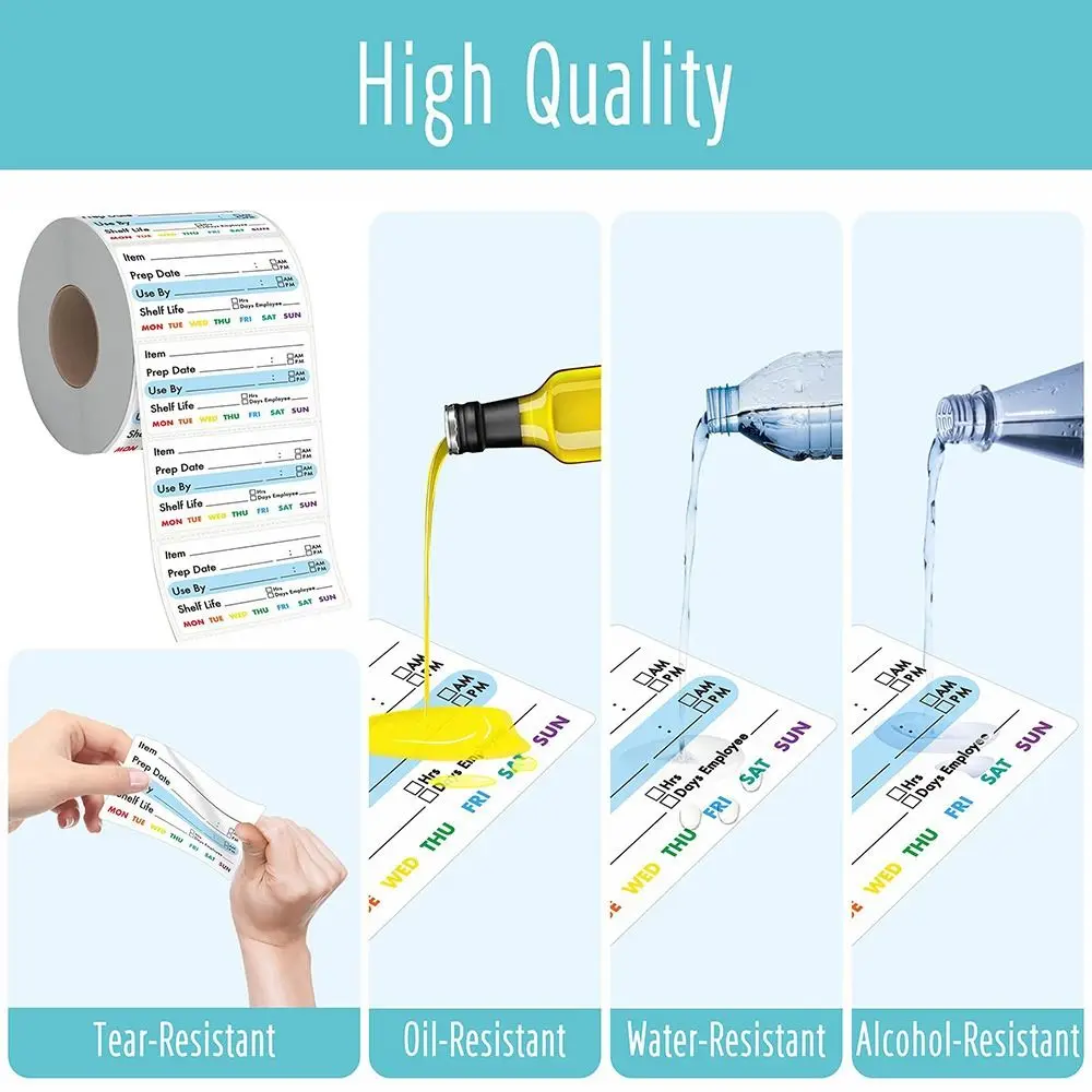 250/300PCS Food Shelf Life Label Multi-functional Self-adhesive Food Date Labels Waterproof Food Safety