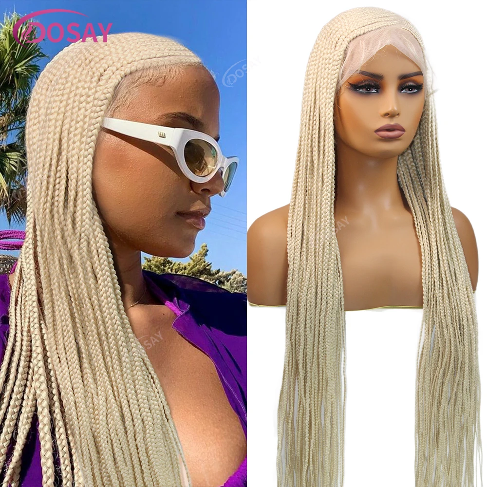 العسل شقراء كامل الدانتيل كورنو شعر مستعار مضفر للنساء السود الاصطناعية Knotless صندوق الضفائر شعر مستعار آلهة الجانب جزء شعر مستعار مضفر