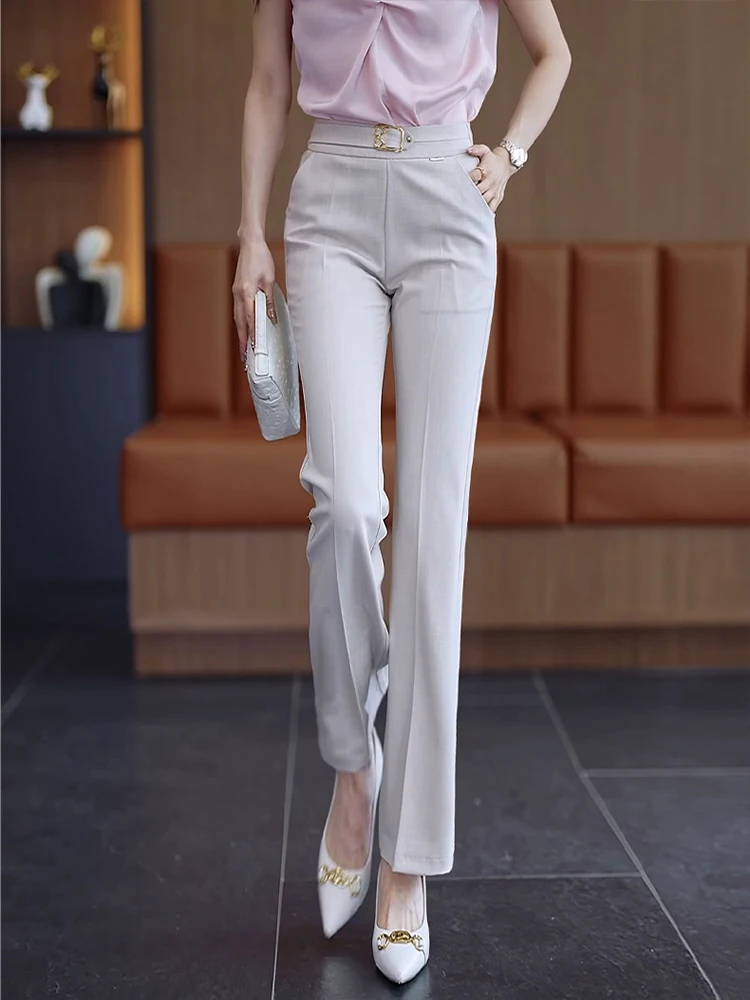 

Женские летние тонкие брюки из ледяного шелка, новые, с высокой талией, драпированные, расклешенные, на резинке, свободного кроя, длинные