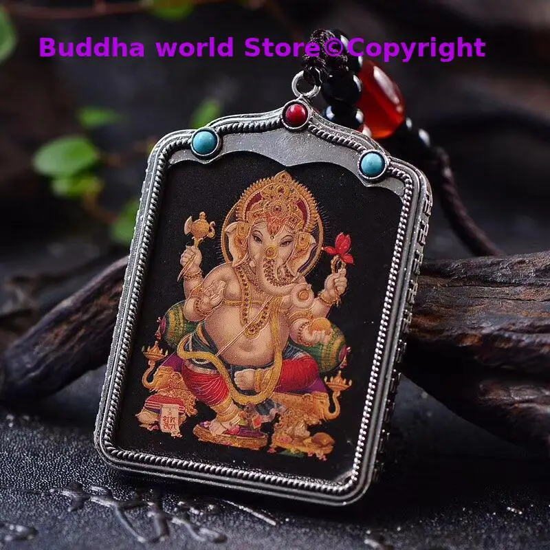 Asia India Greco-Buddhist pocket travel efficacious bless Mascot GANESH Ganesha Tibet Auspicious Buddha card Amulet Pendant