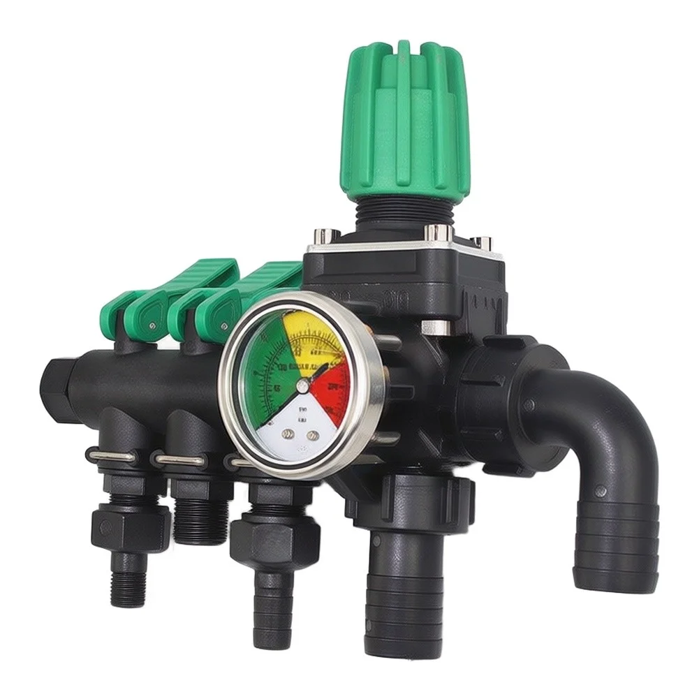 As Shown 3 Way Water Splitter Abs Plastic Construction Individual Shut-off Valves Built-in Pressure Gauge For Garden Hoses