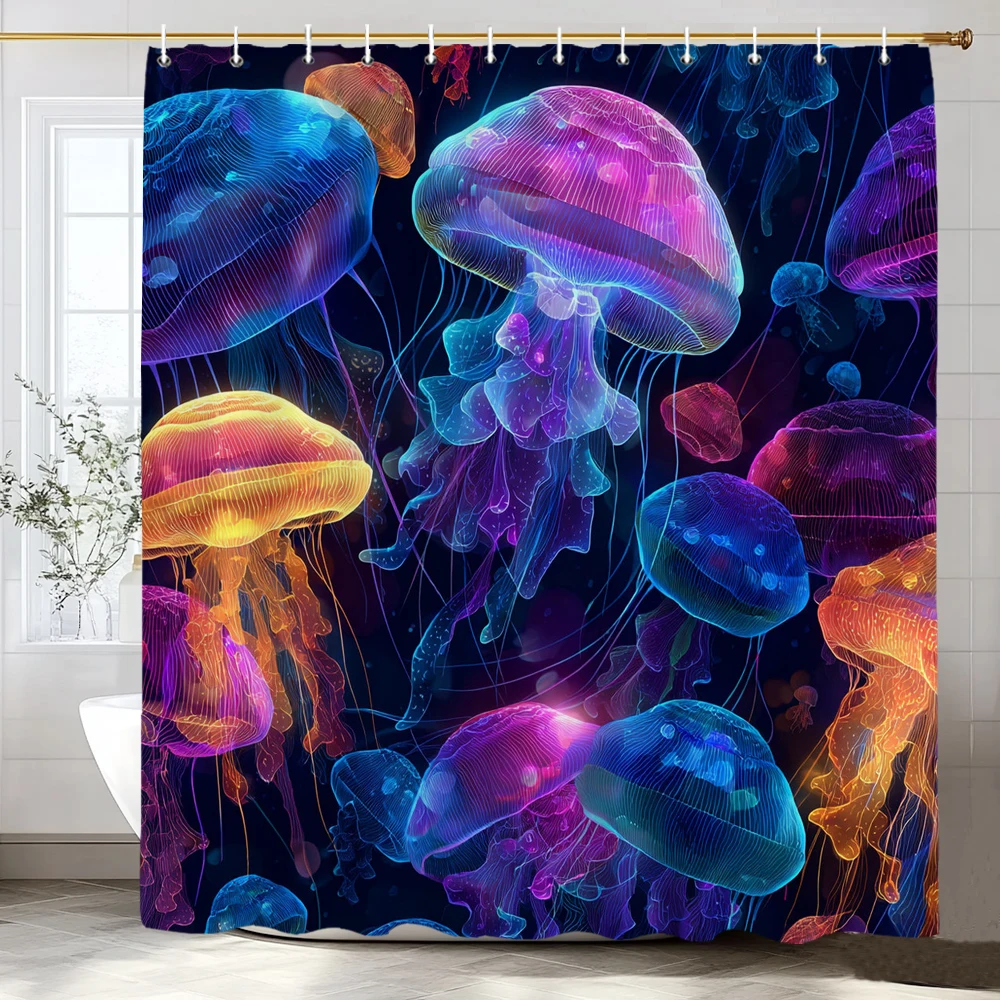 

1 piece of Vibrant Jellyfish Printed Shower Curtain, Bathroom Decorative Shower Curtain, Waterproof Shower Curtain with Hooks
