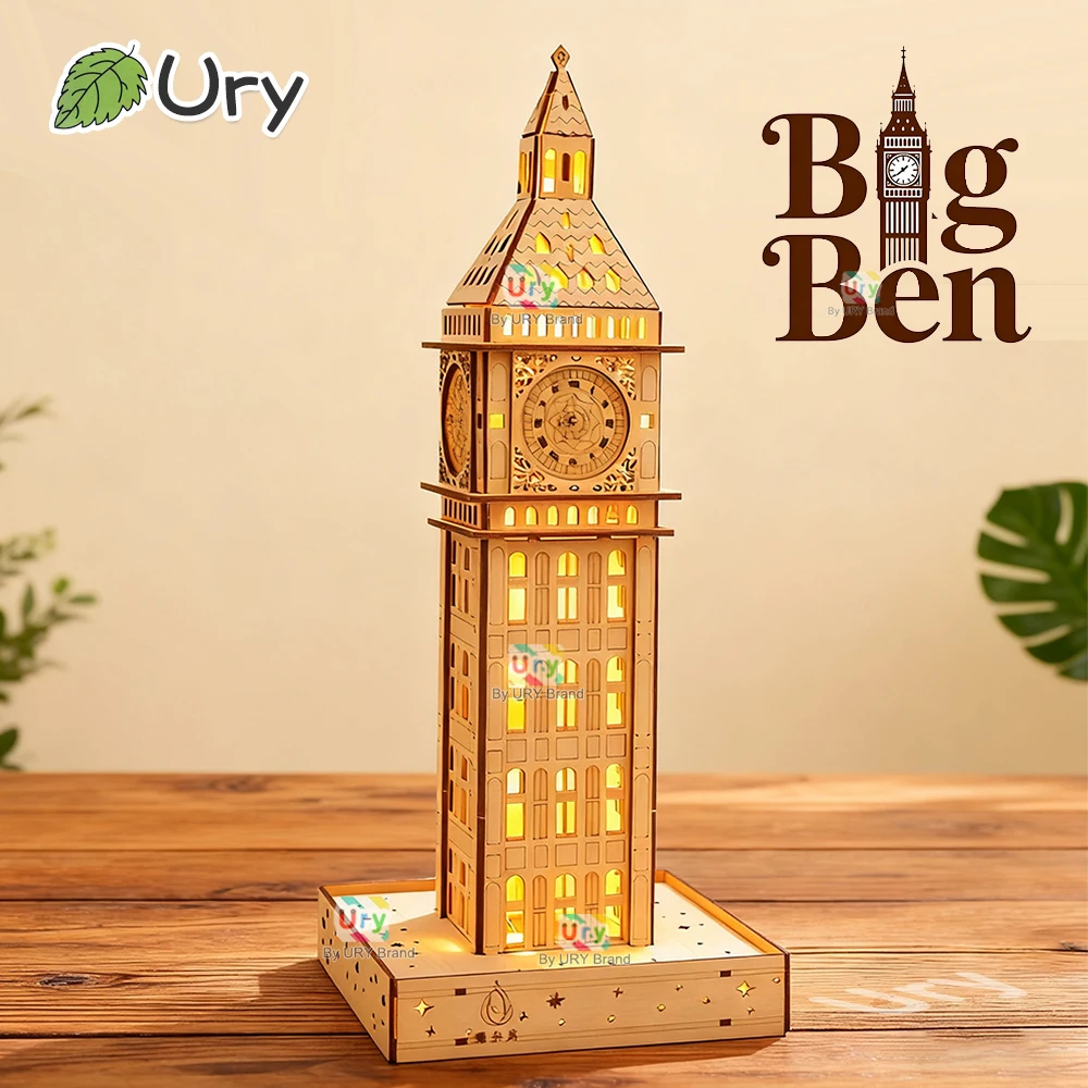 

Ury 3D Wooden Puzzle Big Ben with Light Famous European British Classic Building World Architecture Model DIY Toys Decoration