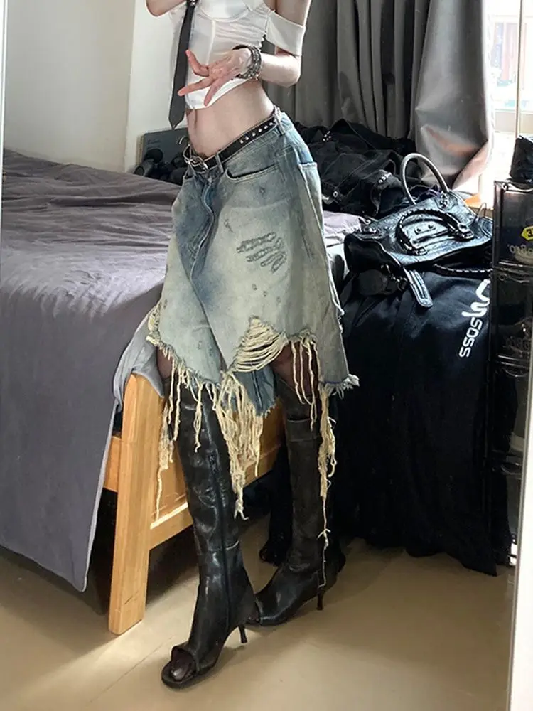 

American High Street Wide Leg Loose Pants Women's Summer Punk Hottie Removable Irregular Five-Point Pants