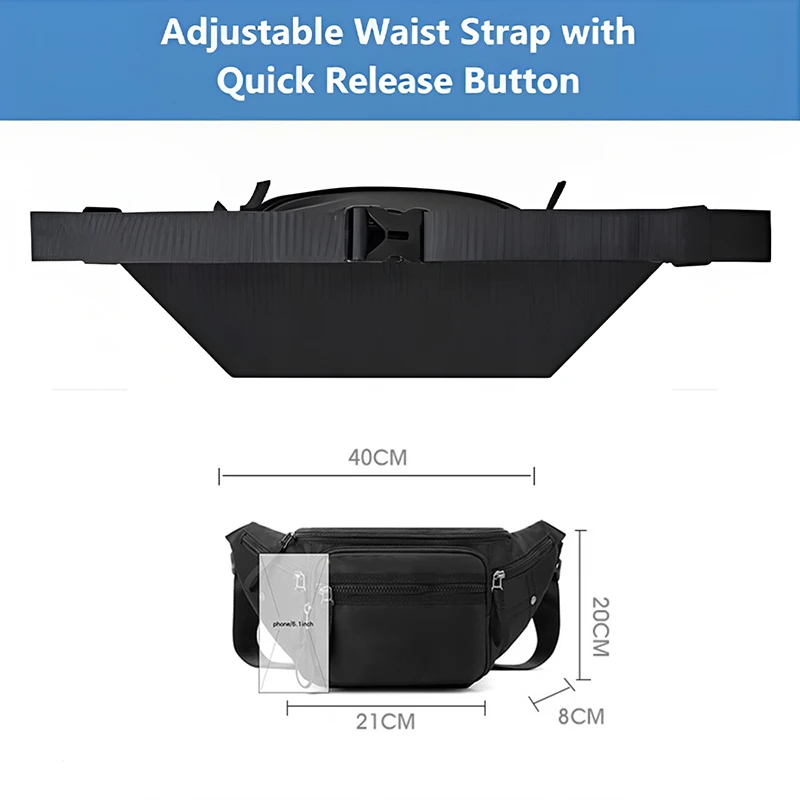 Men Sports Fanny Pack Waist Bag Waterproof Large Capacity Waist Pack Hip Pack for Travel Hiking Running Outdoor Sports