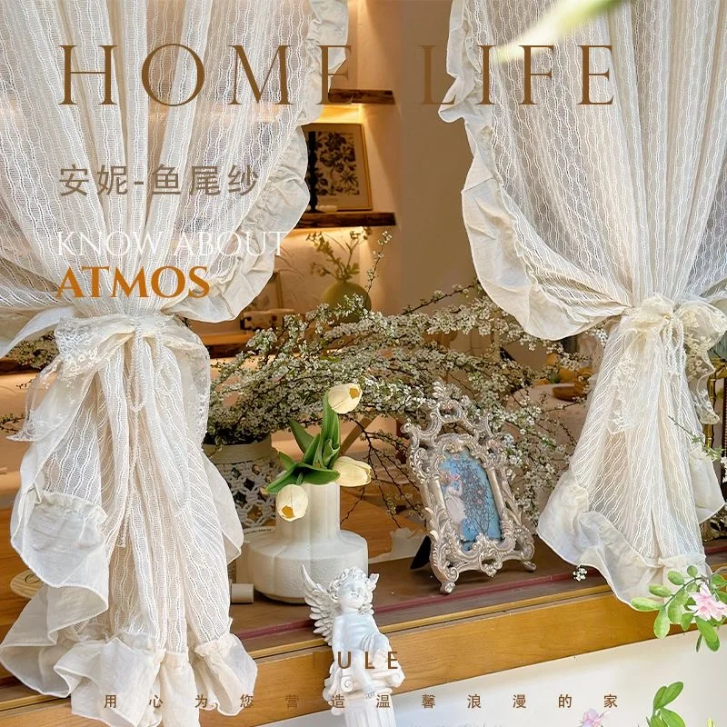Japanese-style Retro Linen Geometry Hollow Curtains for Living Room Manual Frill Curtains for Kitchen #A649