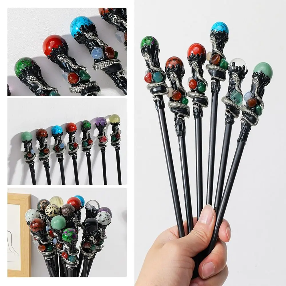 Creative Natural Crystal Magic Wand Handcrafted DIY Natural Crystal Ball Scepter Portable Halloween Prop Magic Cane Halloween