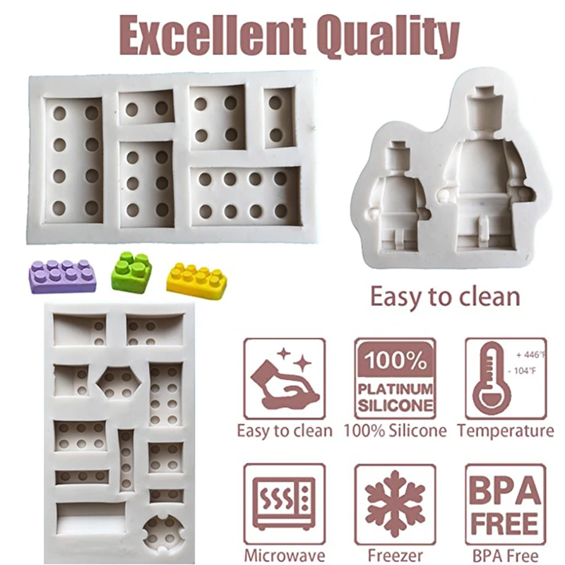 Building Bricks Robots Fondant Silicone Mold For Cake Border Decorating Cupcake Topper DIY Candy Chocolate Crafts Clay Tools