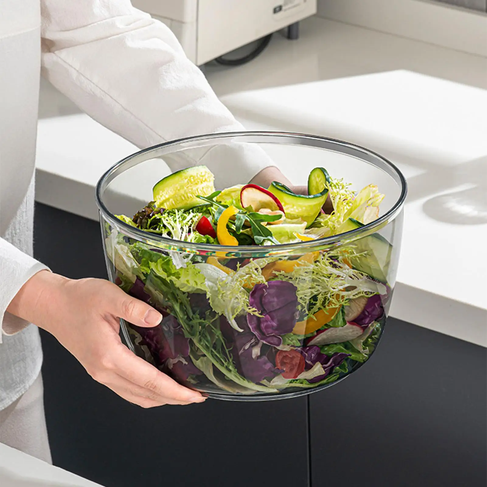 Salatschleuder mit großem Fassungsvermögen, Waschschüssel, Küchensieb, Obstwaschschale, Abtropfschale für Kühlschrank, Arbeitsplatte, Camping, Wohnmobil, Picknick