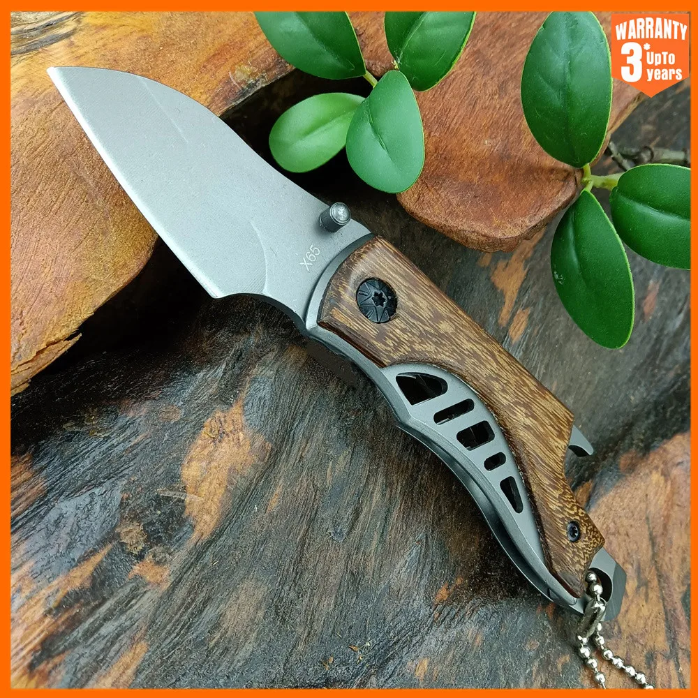 MINI BK X65 Folding Knife Pocket Knife 5Cr13Mov Blade Walnut Handle Outdoor Utility Tactical Knife Camping Hunting EDC Multitool