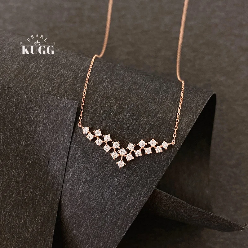

KUGG 100% 18K White/Rose Gold Necklace Romantic Gentle Style Real Natural Diamond Pendant Necklace for Women Engagement Jewelry
