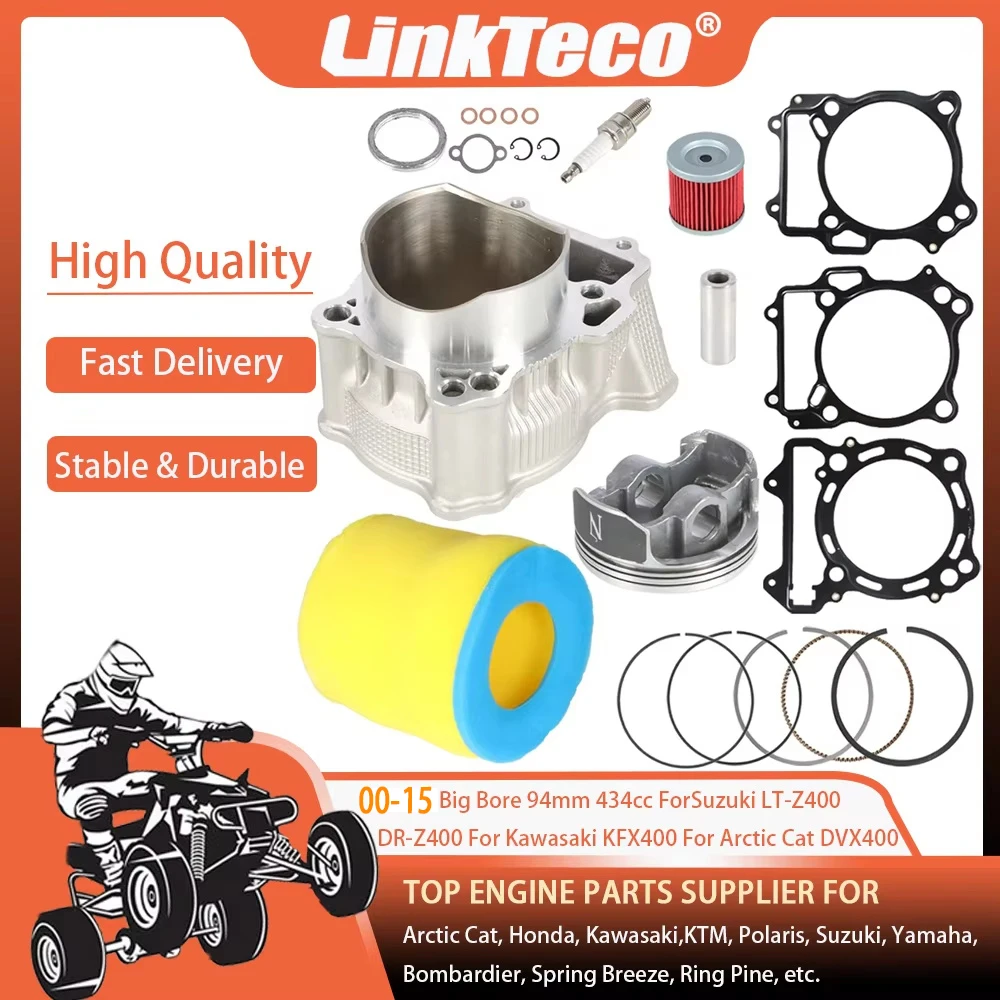 00-15 Big Bore 94mm 434cc Cylinder Piston Top End Kit For Suzuki LT-Z400 DR-Z400 For Kawasaki KFX400 For Arctic Cat DVX400 New
