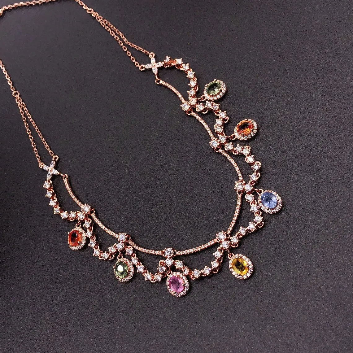 

Ожерелье из цветного сапфира с покрытием из розового золота S925, сладкие карамельные цвета с камнями 4x5 мм