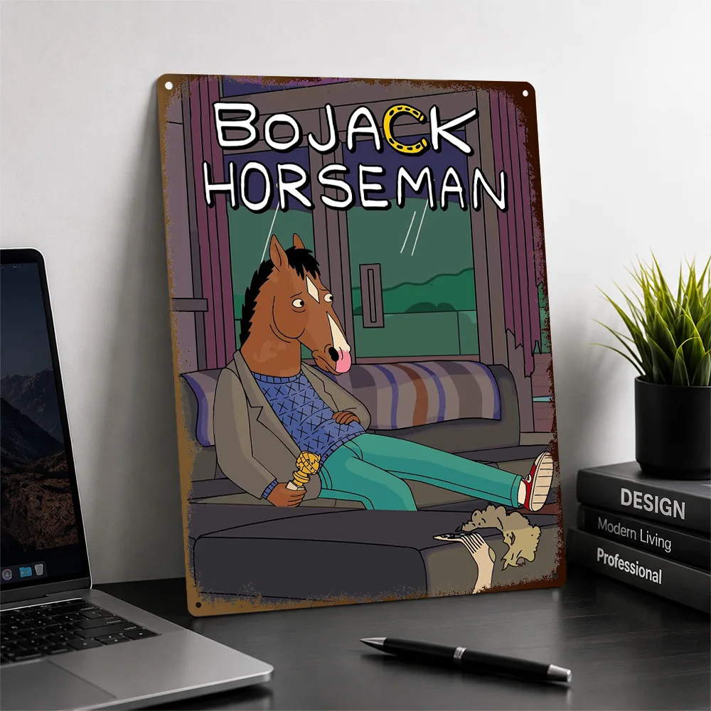 Bojack Horseman Sitting On Couch Textured Metal Poster Cinematic Wall Art For Media Room Customized Aluminum Sign Birthday Gift