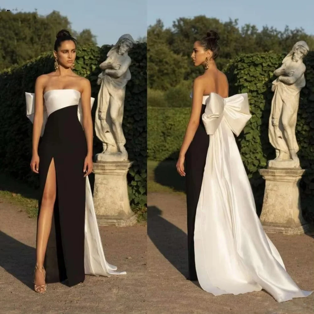

Ruched Women Prom Dress Customized Bow Party Gown Charming Mermaid Boat Neck Party Dress Sleeveless Evening Gownفساتين سهرة