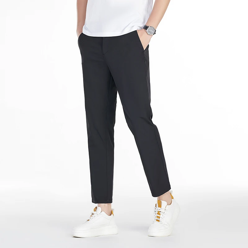 New Fashionable Versatile Spring Summer Ice Silk Loose 9-Point Trousers Men'S Breathable And Comfortable Business Casual Pants