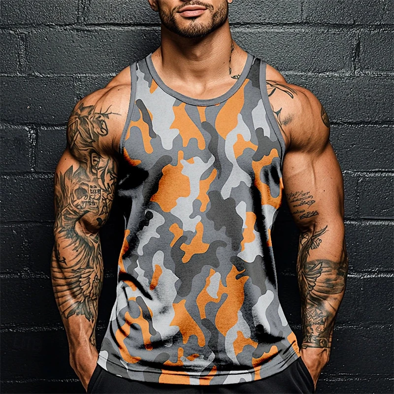 Summer Daily Exercise Men's Tank Top Camouflage Outdoor Sports Running Fitness Men's Sleeveless Tshirt Street Men's Tank Top 6xl image 4