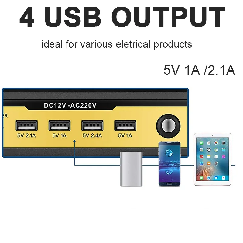 3000/4000/5000/6000W Power Inverter 12V 24V To 220V Transformer with 4 USB Universal Socket Charger Modified Sine Wave Inverter