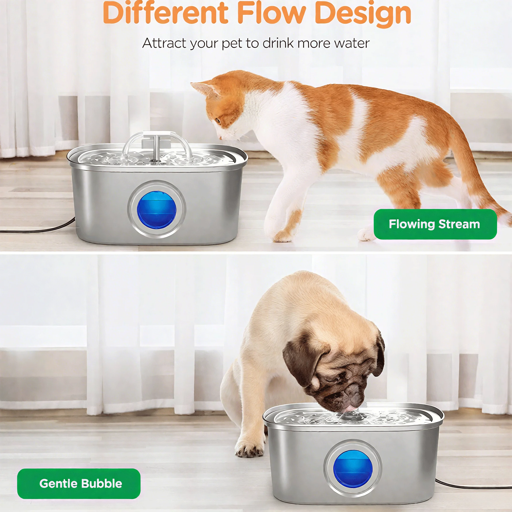 

Cat Water Fountain Stainless Steel: 108oz/3.2L Automatic Pet Water Fountain Dog Water Dispenser with Water Level Window