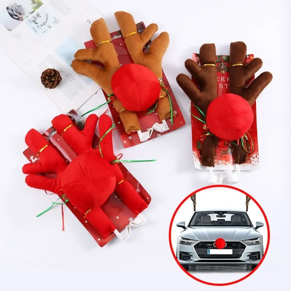 Plush Cartoon Reindeer Antlers Candy Cane Christmas Tree Christmas Car Decoration Festive Red Nose Vehicle Costumes