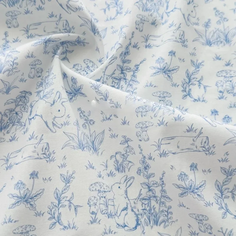 140x50cm Blue Bunny Animal Character Print Fabric for Children's Clothing Cloth and Backpacks Sewing Cloth