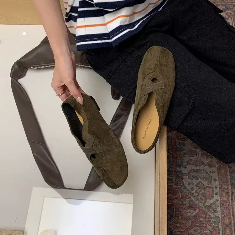 French-style Gentle Flat Shoes 2026 Summer New Round-toe Slip-ons with Crossed Elastic Bands, Simple Style