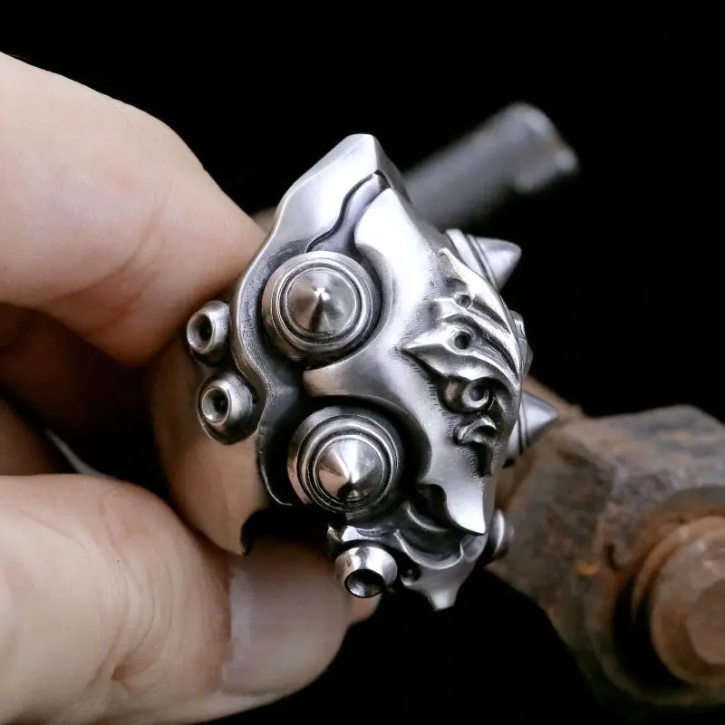 Fashion Metal Mecha Shield Rings Opening Carve Tangcao Flame Rings Gothic Punk Cool Rings for Men Women Jewelry Gifts