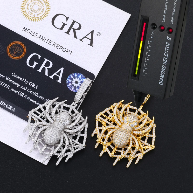 TUHE هايت الجودة VVS1 مويسانيتي العنكبوت قلادة 925 فضة قلادة للرجال الهيب هوب مجوهرات #3