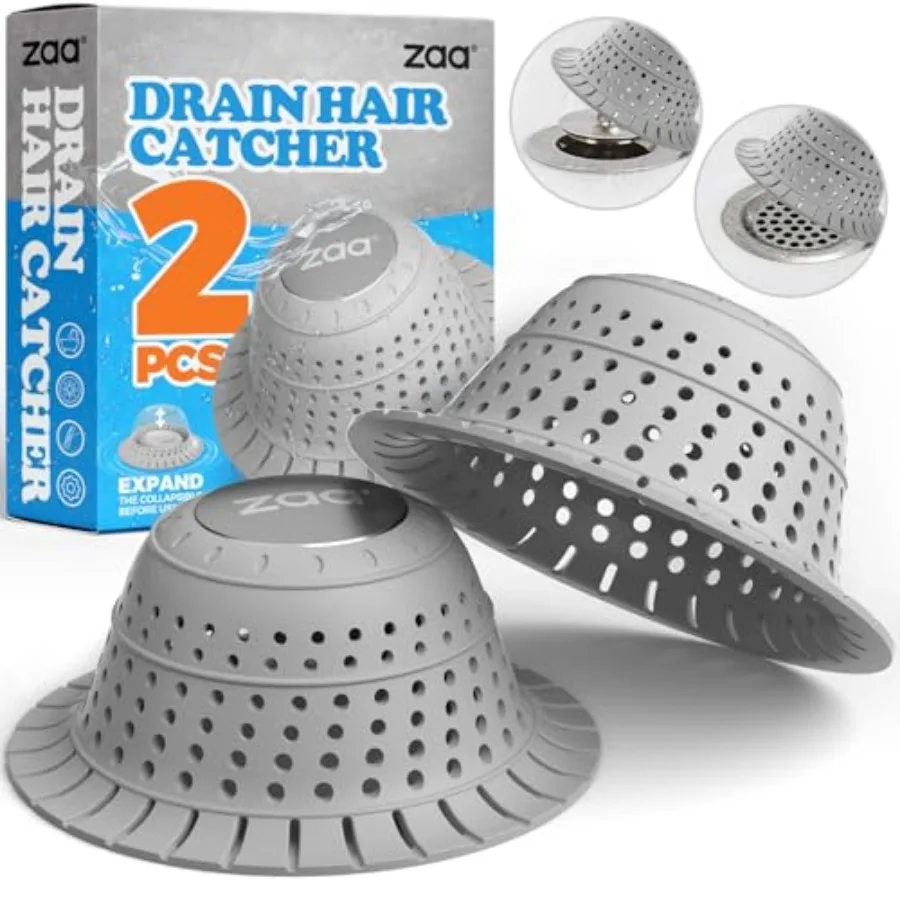 

Shower Drain Hair Catcher, 2 Pack Silicone Collapsible Bathtub Drain Cover Dog Hair Catcher and Protector for Pop-Up and Regula