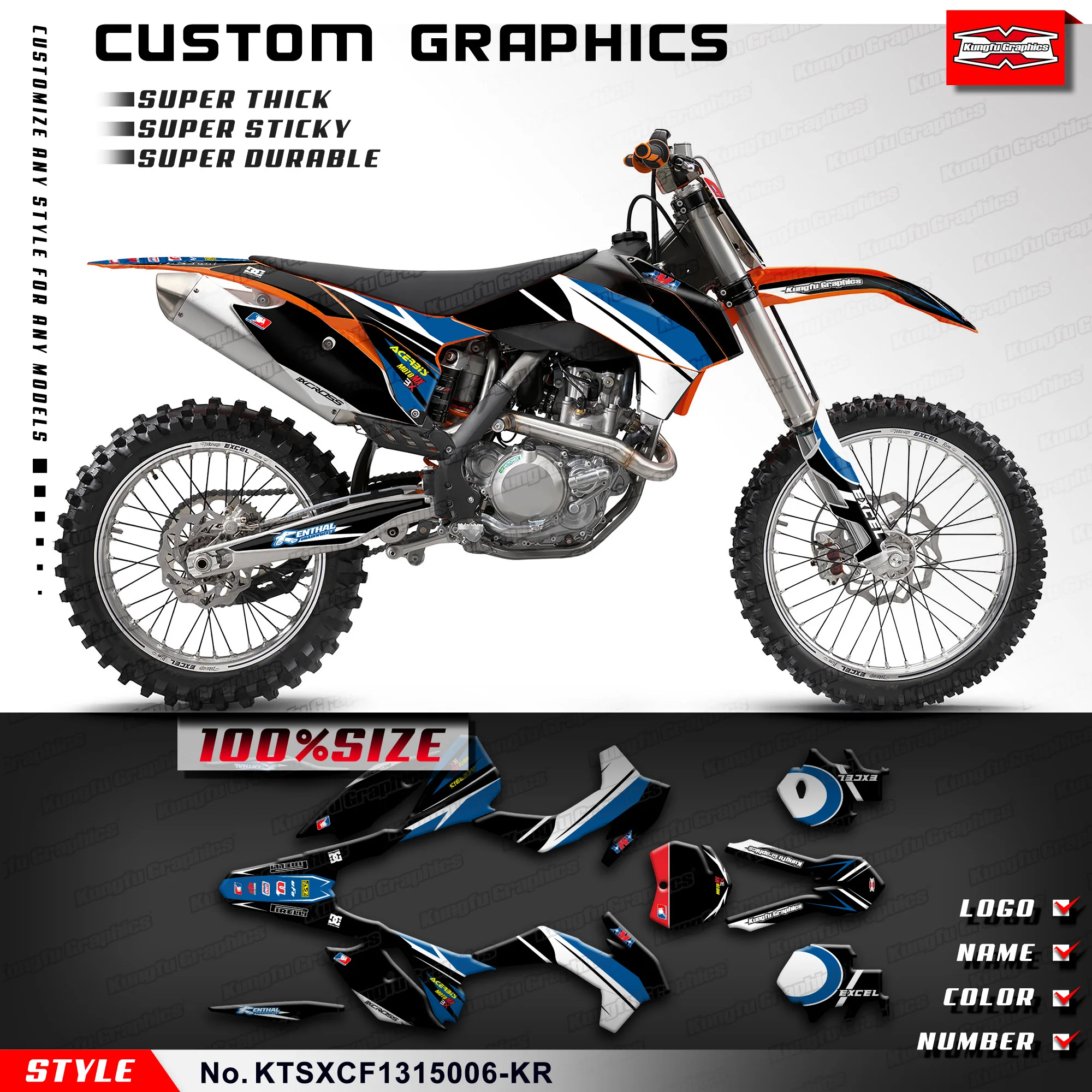 KUNGFU GRAPHICS MX Stickers Kit for KTM 125 150 250 300 350 450 SX SXF SX-F XC XCF XC-F 2013 2014 2015 2016, KTSXCF1315006-KR