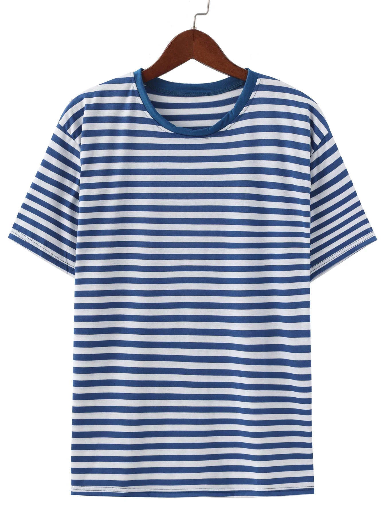 

Summer T-shirt casual round neck navy blue striped men's short sleeved T-shirt men's T-shirt
