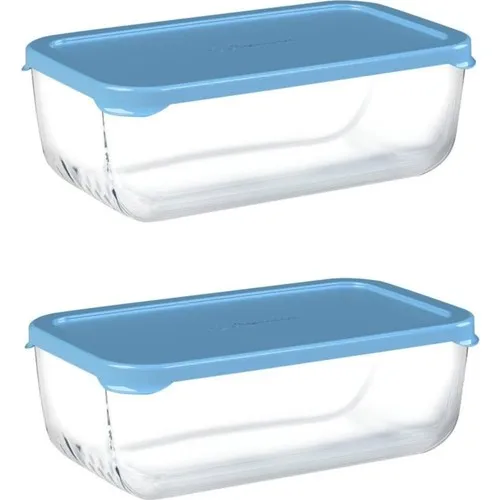 Pasabahce 53743 2'li Snowbox Glass Storage Container 1200 cc Blue Cap