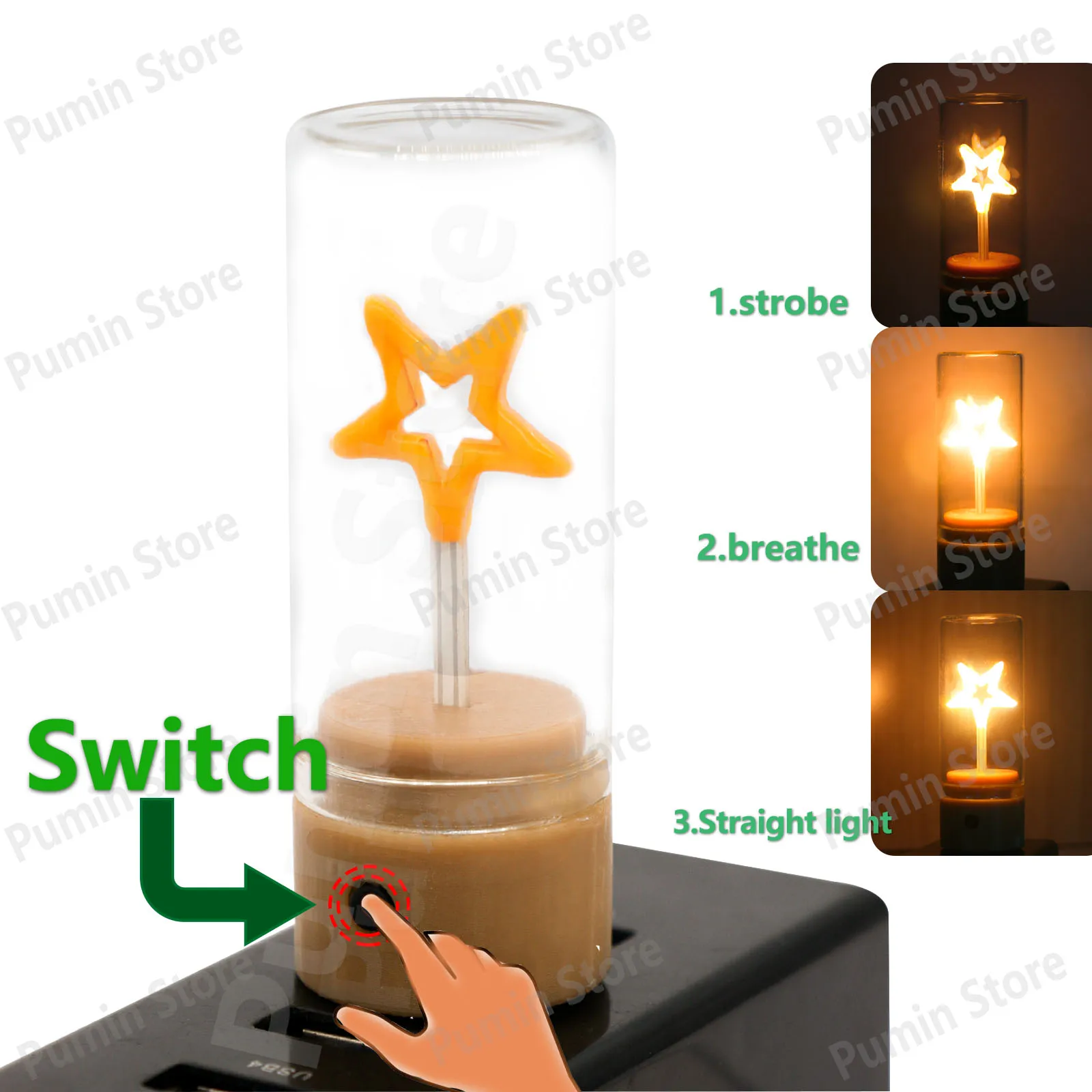 4 pcs LED 5v graphic filament lamp bead LED light festive decorations USB bulb switch switch three modes Home camping essential