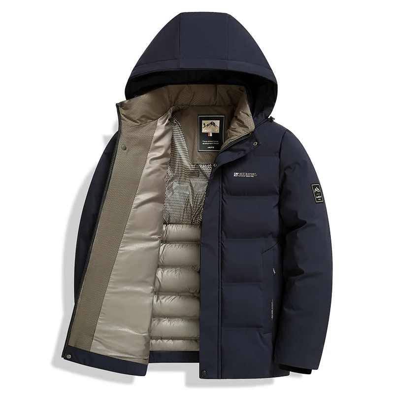 New Windproof Keep Warm Men Parka Outdoors Loose Comfort Solid Removable Hat Coats Winter Fashion Casual Thickening Tops Men