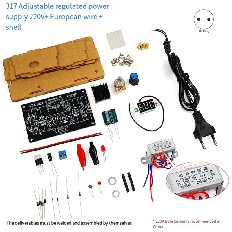 LM317 Adjustable Regulated Power Supply DIY Kit LM317 AC 220V to DC 1.25-12V Stabilized Power Supply EU Plug(with Shell)-AC17