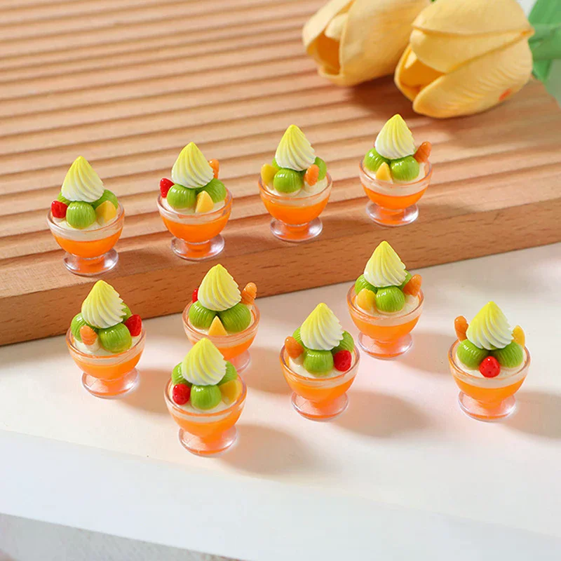 Mini sobremesa modelo acessórios decoração de casa 6 pçs casa de bonecas em miniatura copo creme sundae brinquedos de sorvete
