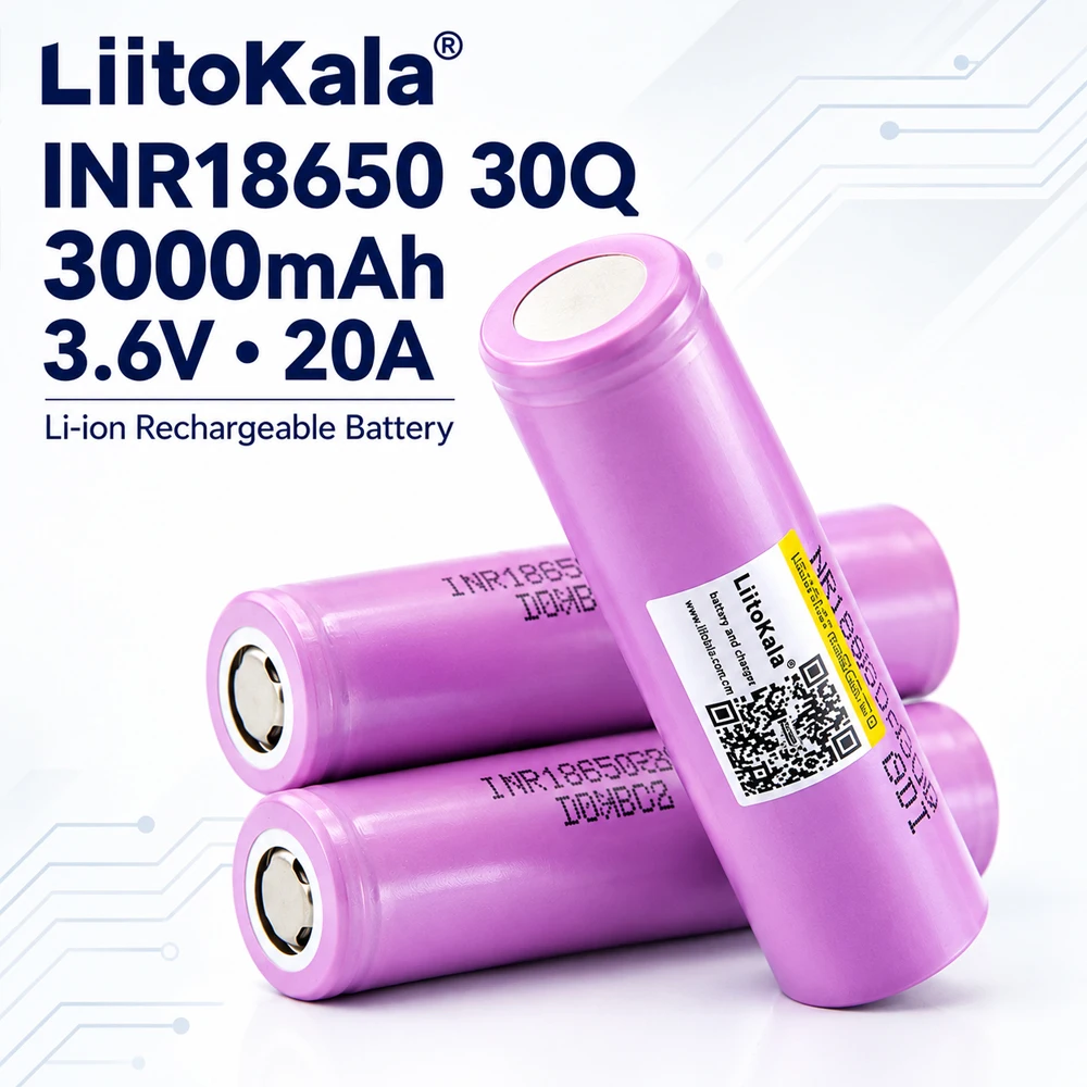 LiitoKala 18650 Akku 3000mAh 20A 3.6V Flat Top Wiederaufladbare Li-Ionen-Zelle für DIY-Akkupacks und Taschenlampen