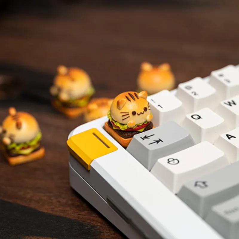 MiFuny Cat Hamburger Key Cap ABS Handmade Kawaii Dog Key Cap Customized Keycaps for Mechanical Keyboard Accessories Cute Keycaps