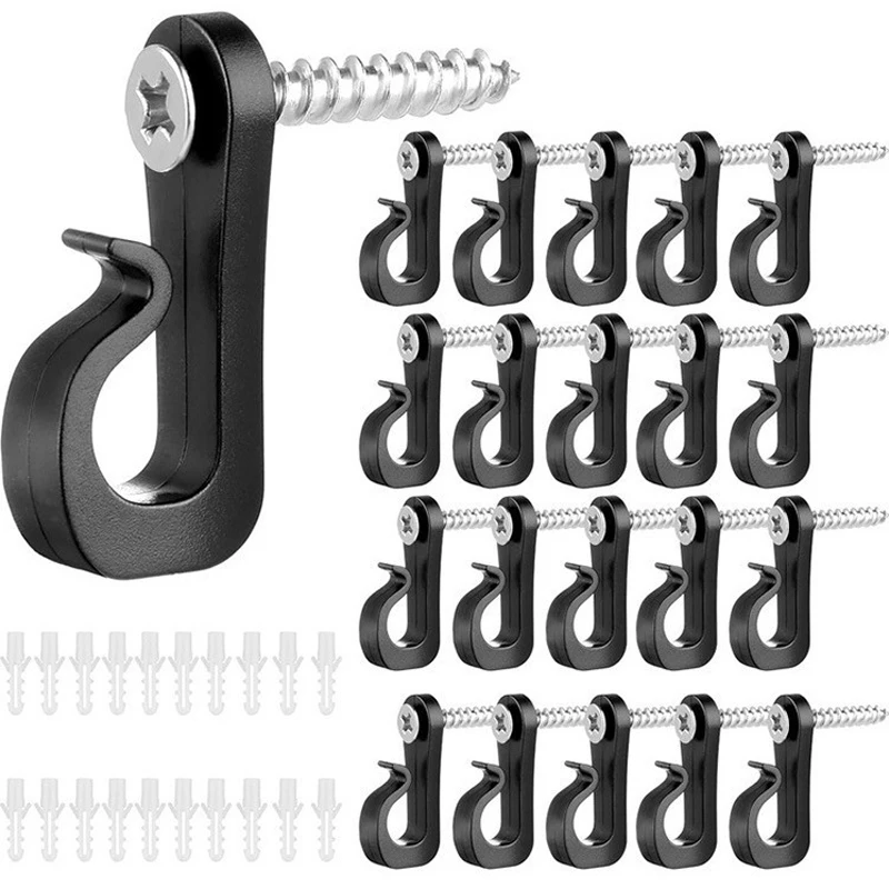 10/20pcs Screw-In String Light Hooks Heavy Duty Outdoor Cable Clips for Christmas Lights Wire Hanging Hooks with Wall Anchors