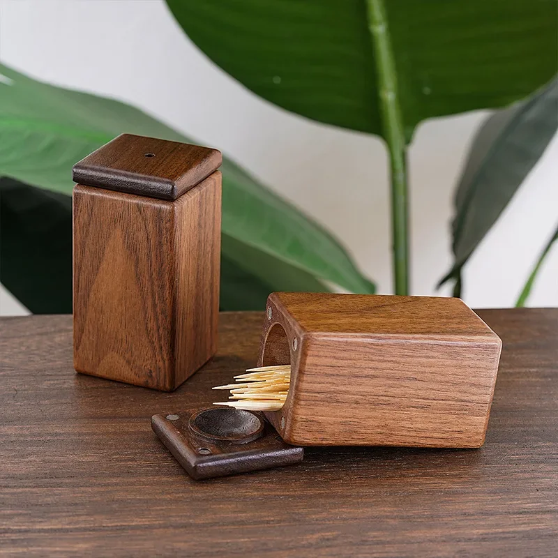 

Black Walnut Wood Toothpick Box, Magnetic Adsorption, Toothpick Dispenser, Wheat Straw Container, Home Decoration