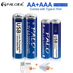 PALO 100% pojemność 1.5V AA USB akumulator litowo-jonowy AA 3600mWh + USB 1.5V AAA akumulator litowy AAA 1110mWh