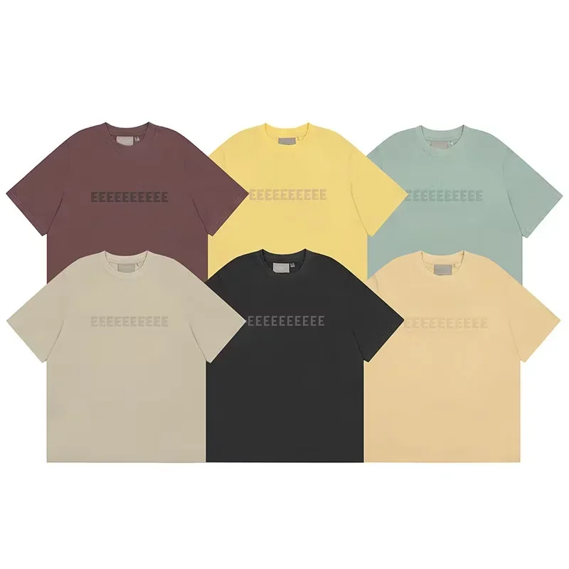 

24ss Classic Brand Men's T-shirt Luxury Design 3D Rubber Letter Short Sleeve Couple High Street Cotton Casual Short Sleeve Set