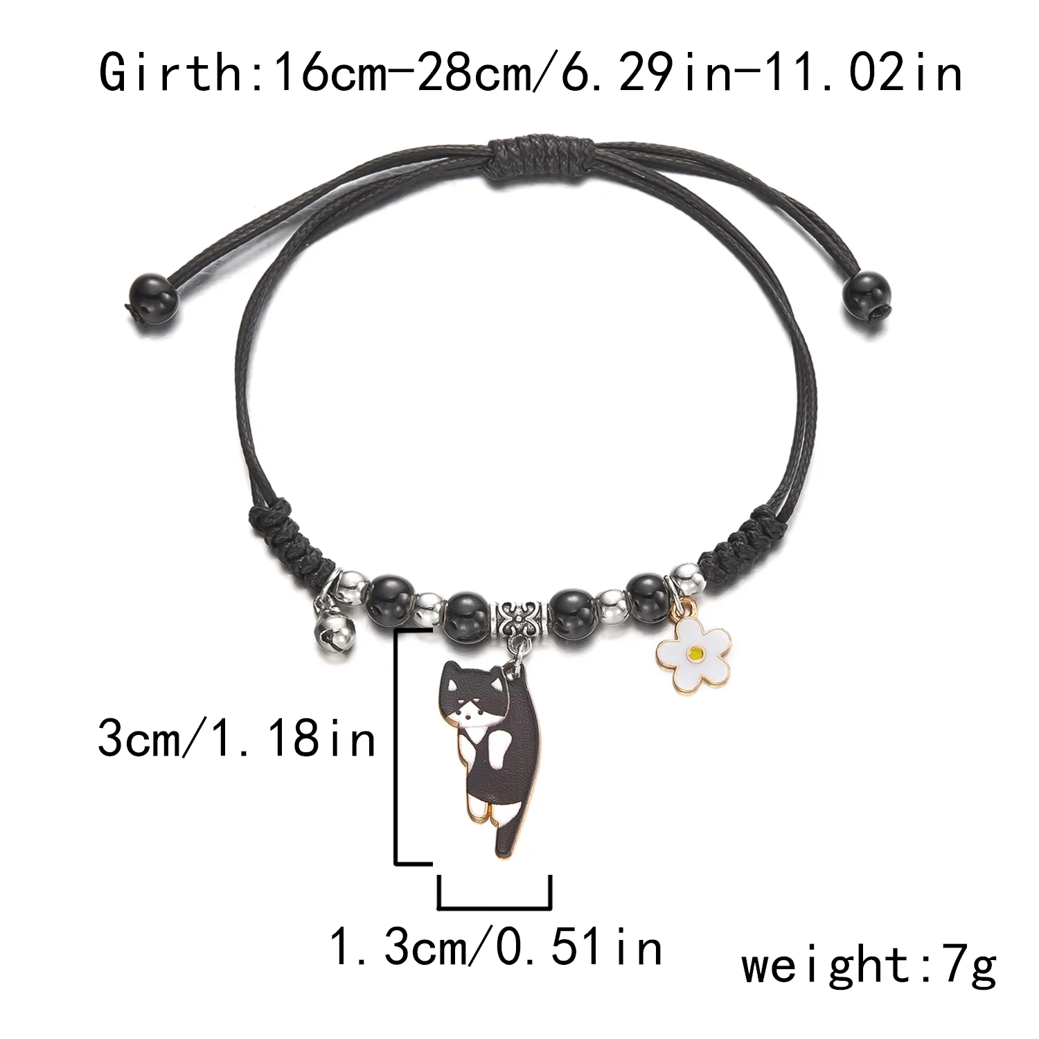 Vintage Handgefertigtes Glücksbringer-Armband für Frauen Niedlicher Kätzchen-Blumen-Anhänger Verstellbares Seil-Armband Freundschaftsschmuck Geschenk – Detail 16