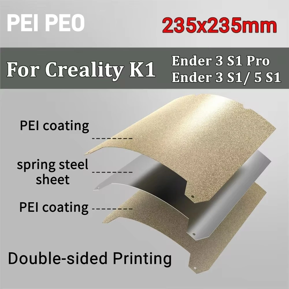 PEI PEO Sheet For Creality K1 Double Side Build Plate 3D Printer Heated Bed For Ender 3 S1/S1 PRO/ Ender 5 S1 Upgrade 235x235mm