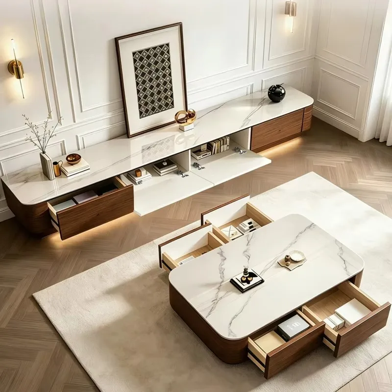 Modern Combined TV Unit, Concealed Storage TV Lowboard, Entertainment Center for Living Room