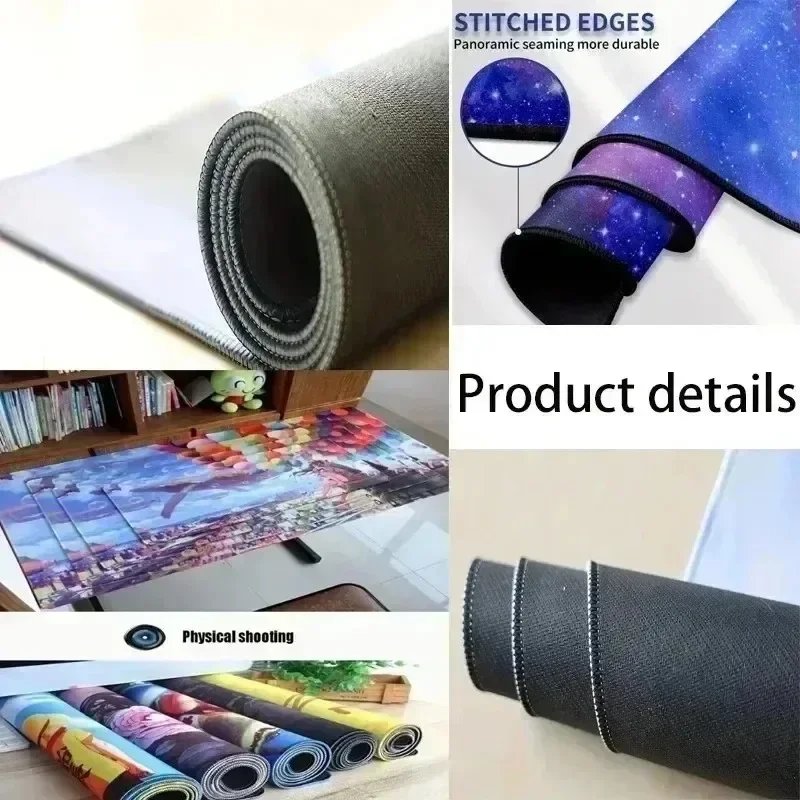 Alfombrilla de ratón para juegos con ondas blancas y moradas, alfombrilla de mesa con textura de océano de dibujos animados, Base de goma antideslizante, borde cosido, teclado largo, alfombrilla de oficina