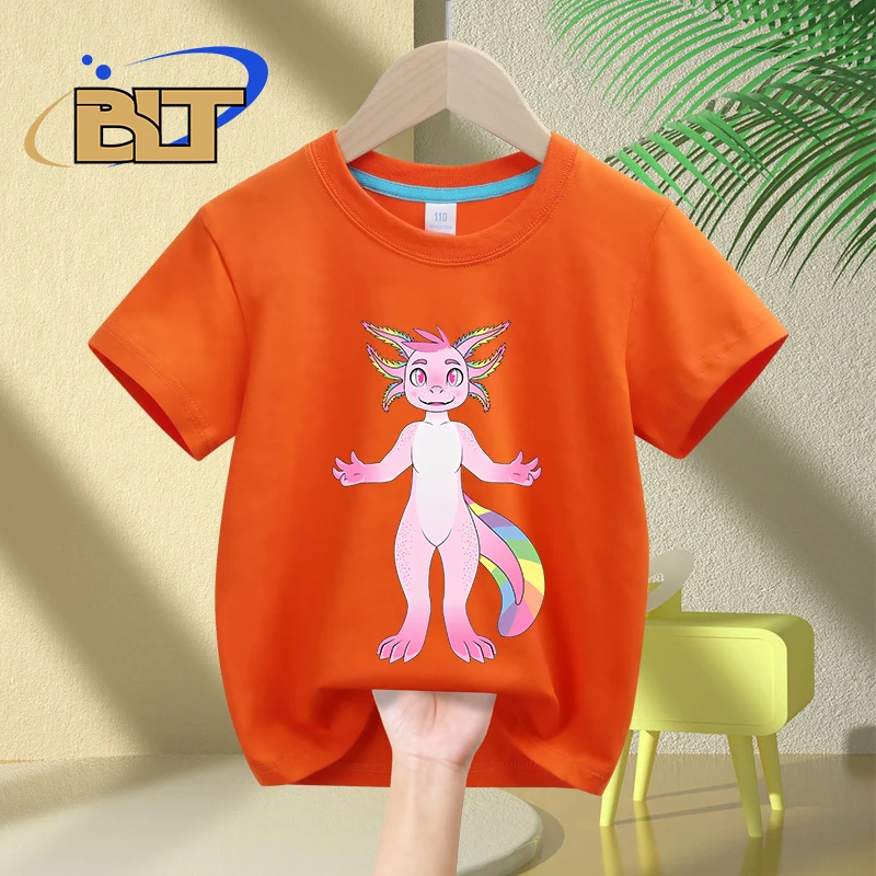 Camiseta infantil de manga curta, vermelha, Axoll, desenho animado estampado, fofo, tops casuais para crianças, meninos e meninas, verão